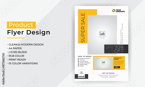 Super Sale Flyer Template with Photo Placeholder for Retail Store Promotion, Discount Offer Poster Design for Shopping Advertisement