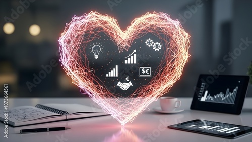 Glowing Heart Technology Innovation Connectivity Concept Valentine’s Day Passion, Innovation, and Financial Love