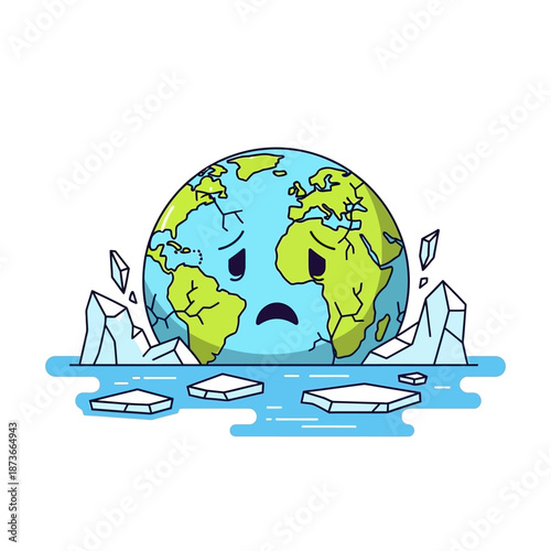 Sad Earth Melting Icebergs Climate Change Global Warming Concept