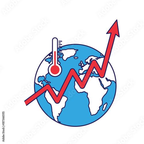 Global Warming Trend: Earth, Thermometer, Upward Arrow Graph
