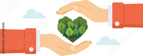 Hands holding a heart-shaped tree symbolizing environmental care and conservation efforts from a caring perspective.