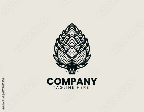 Artichoke vegetable symbol is illustrated as clean black vector logo design