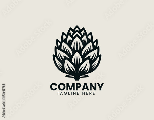Artichoke vegetable symbol is illustrated as clean black vector logo design