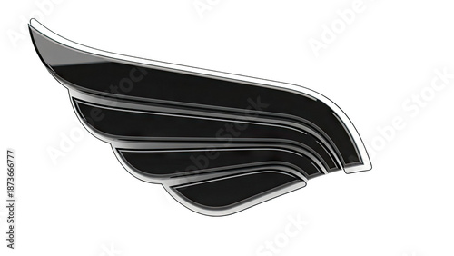 3D Rendered Black Wing Emblem with Chrome Trim