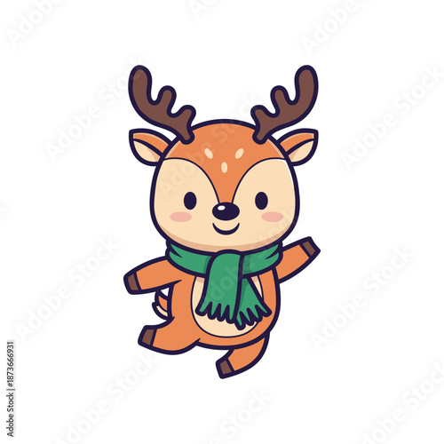 Adorable Cartoon Reindeer Illustration with Scarf