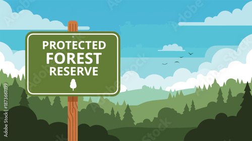 Protected Forest Reserve Sign in a Serene Landscape