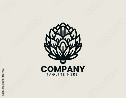 Artichoke vegetable symbol is illustrated as clean black vector logo design