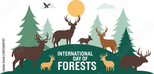 Wildlife roaming freely in forest landscape on a sunny day