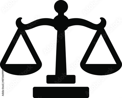 Scales of justice vector illustration, black silhouette icon isolated on white, symbolizing law, court, equality, legal system, and balance