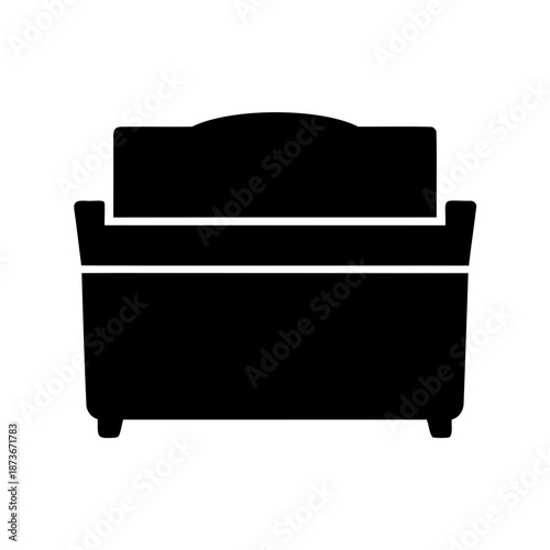 Solid Black Silhouette of a Loveseat or Small Sofa with Cushions