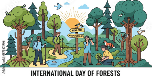 Celebrating International Day of Forests with conservation efforts in a lush forest environment from an aerial viewpoint