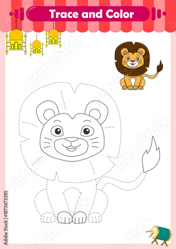 Handwriting Practice. Tracing lines and coloring animals for children. Vector Illustration