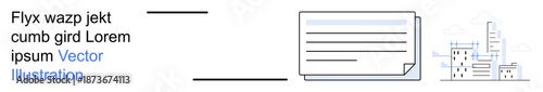 Business communication, corporate content, urban planning, professional services, document management, information flow. A document with text corresponding to a cityscape. Business communication