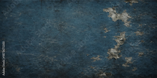 An abstract blue seascape landscape featuring an old grunge wall texture with nature patterns of ocean waves and summer clouds along a sea horizon