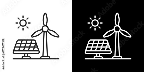 Renewable  Icon Set. Clean Line Design With Light And Dark Versions For Versatile Use 