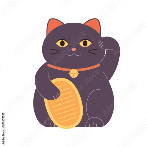 Lucky black cat Maneki neko