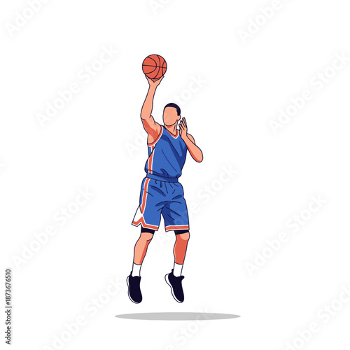 Basketball player shooting a ball in the air, action, sport, isolated on white background
