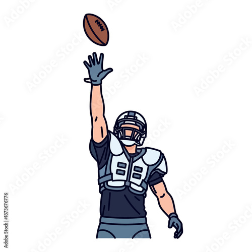 American Football Player Catching Ball, Action Pose, Isolated on White