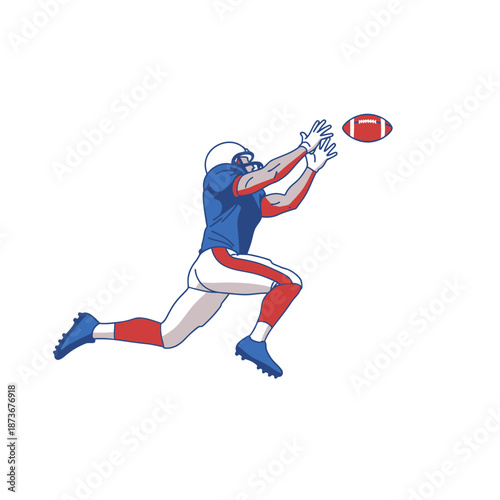 American Football Player Catching Ball, Dynamic Action, Sports Illustration