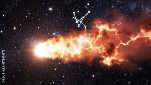 A spacecraft emerges from a vibrant nebula explosion in deep space