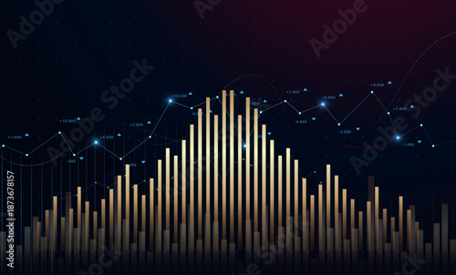 Financial chart with stock price bars and graph lines supporting trade analysis and profit planning. Stock market graph showing index movement, financial trends, and price analysis