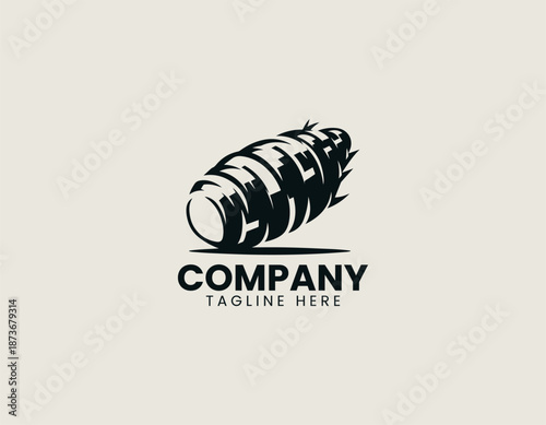 Cassava root symbol is illustrated as clean black vector logo design