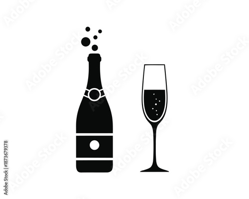 A minimalist icon featuring a champagne bottle and a flute glass, symbolizing celebration and luxury
