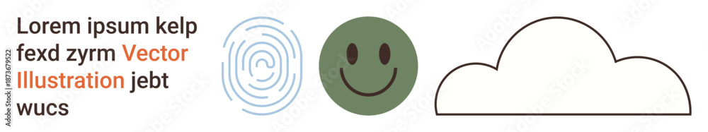Fototapeta premium Identity verification, digital security, emotions, communication, climate, and technology. A fingerprint, happy face and cloud symbol . Identity and digital security concepts