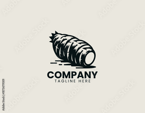 Cassava root symbol is illustrated as clean black vector logo design