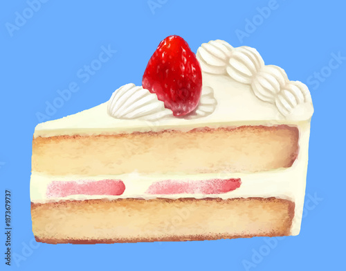 いちごのショートケーキ イラスト 水彩風 スイーツ デザート 手描き