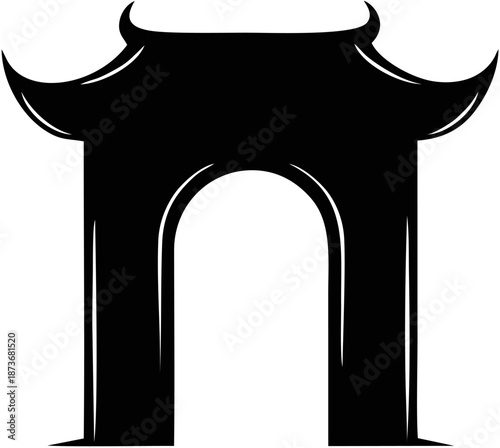 Chinese Gate Archway Silhouette Icon.