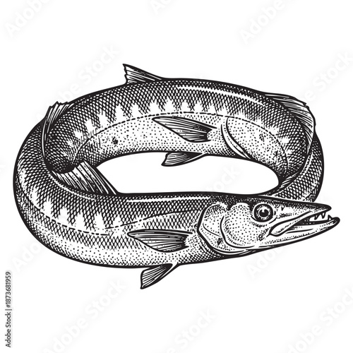 Fotografija barracuda fish engraving illustration