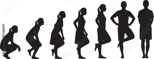 Silhouettes of people in various poses and outfits standing