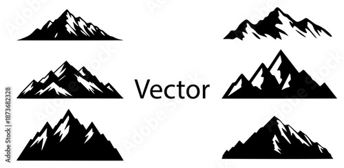 mountain silhouette vector set, minimalist nature peaks and summits for outdoor adventure and logo design