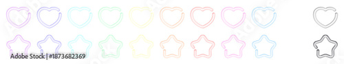 ハートと星のアイコンイラストセット ネオン・ガラス質感 パステルカラー 多色展開