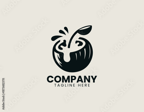 Coconut milk symbol is illustrated as clean black vector logo design