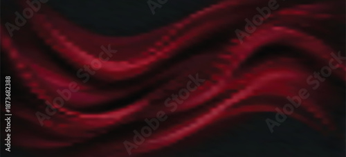 Abstract background, swirling crimson and ruby red light waves against a charcoal black setting, with deep, rich gradients and movement.