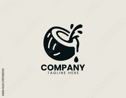 Coconut milk symbol is illustrated as clean black vector logo design