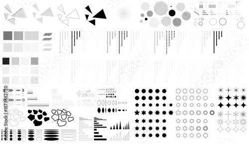 幾何学図形のデザインパーツセット 抽象的な線とドットのモダンな装飾素材