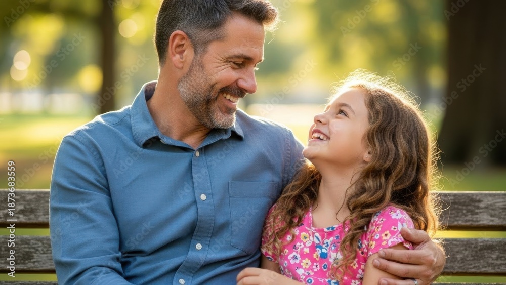 Fototapeta premium Joyful father and daughter bonding together in a sun-drenched park creating cherished memories