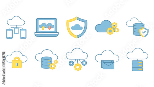 Collection of modern line icons related to cloud computing online storage virtual servers data services and digital infrastructure