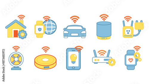 Collection of modern line icons related to internet of things connected devices smart technology automation and digital ecosystems