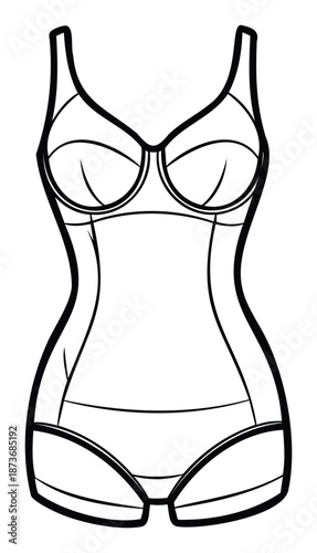 Elegant onepiece womens shaping garment line drawing perfect for apparel design mockups, lingerie presentations, and foundational wear concepts in the clothing industry.