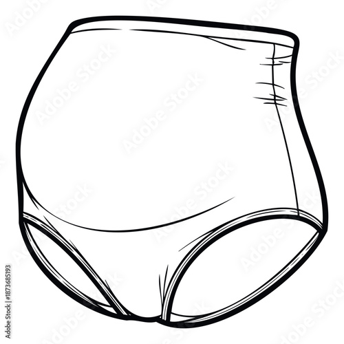 Highwaisted briefs lingerie outline drawing for fashion designers creating underwear apparel or womens intimate clothing templates