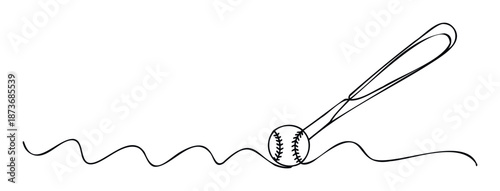 Minimalist single continuous line drawing of a baseball bat hitting a baseball, perfect for sports event promotions, game related media, or active lifestyle branding