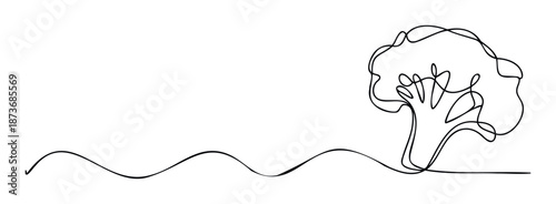 One line hand drawn style tree with a flowing base illustrating growth and connection ideal for sustainable living promotions educational content or simple modern visual identity