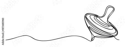 Continuous one line drawing showing a classic spinning top toy with a graceful flowing trace, great for minimalist branding, educational content, or modern digital displays.