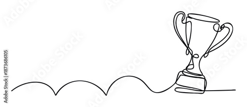 A minimalist continuous line drawing of a trophy cup symbolizing success and achievement, ideal for business presentations, sports events, and motivational media.