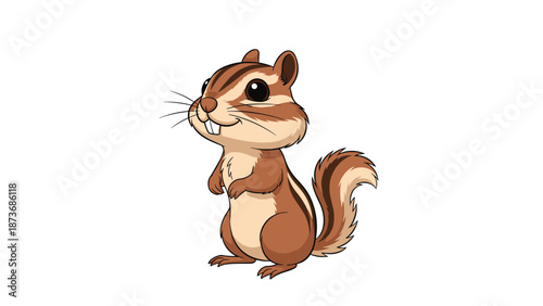 Adorable cartoon chipmunk standing upright on its hind legs with a friendly expression and detailed fur patterns.