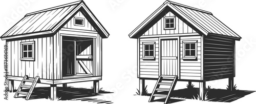 Wooden Cabin Shed Illustration Rustic Vector Art.